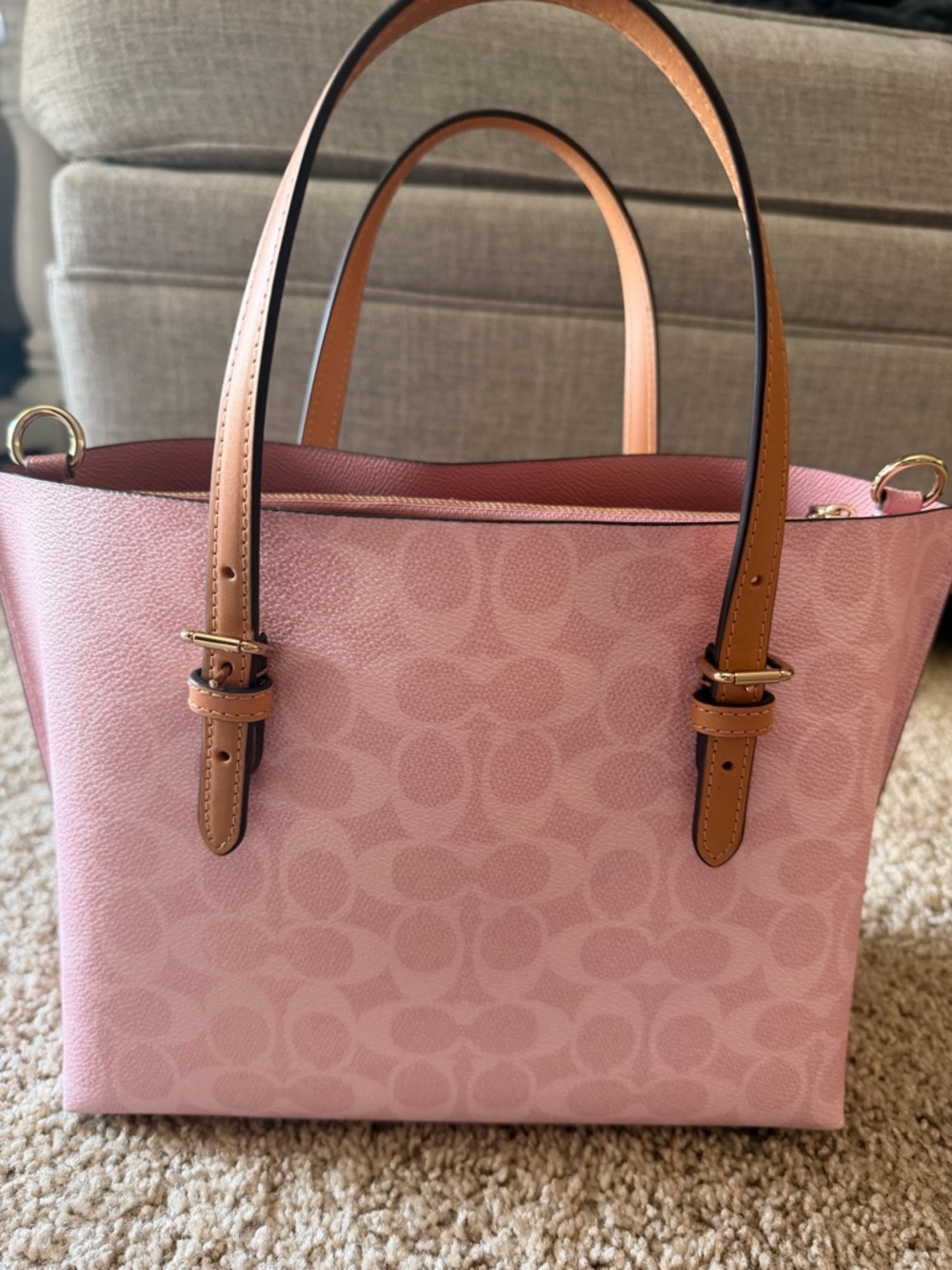 Coach 2026 Powder Pink Signature Mollie Tote with Tan Handles and Gold Hardware - Picture 8 of 10